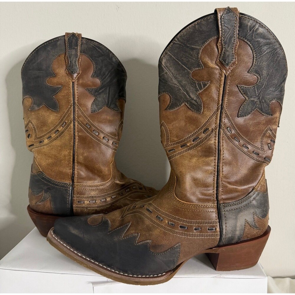 Laredo Porter Men's Tan Leather Western Boots Snip Toe Size 10D
